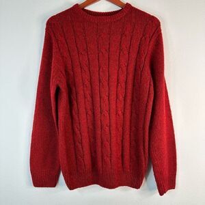 David Taylor Red Cable Knit‎ Crewneck Sweater Mens Medium Fisherman Soft Acrylic